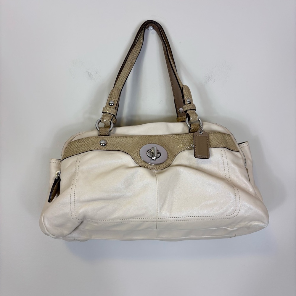 Coach Penelope Ivory Leather with Tan Strap‎ Shoulder Handbag Purse